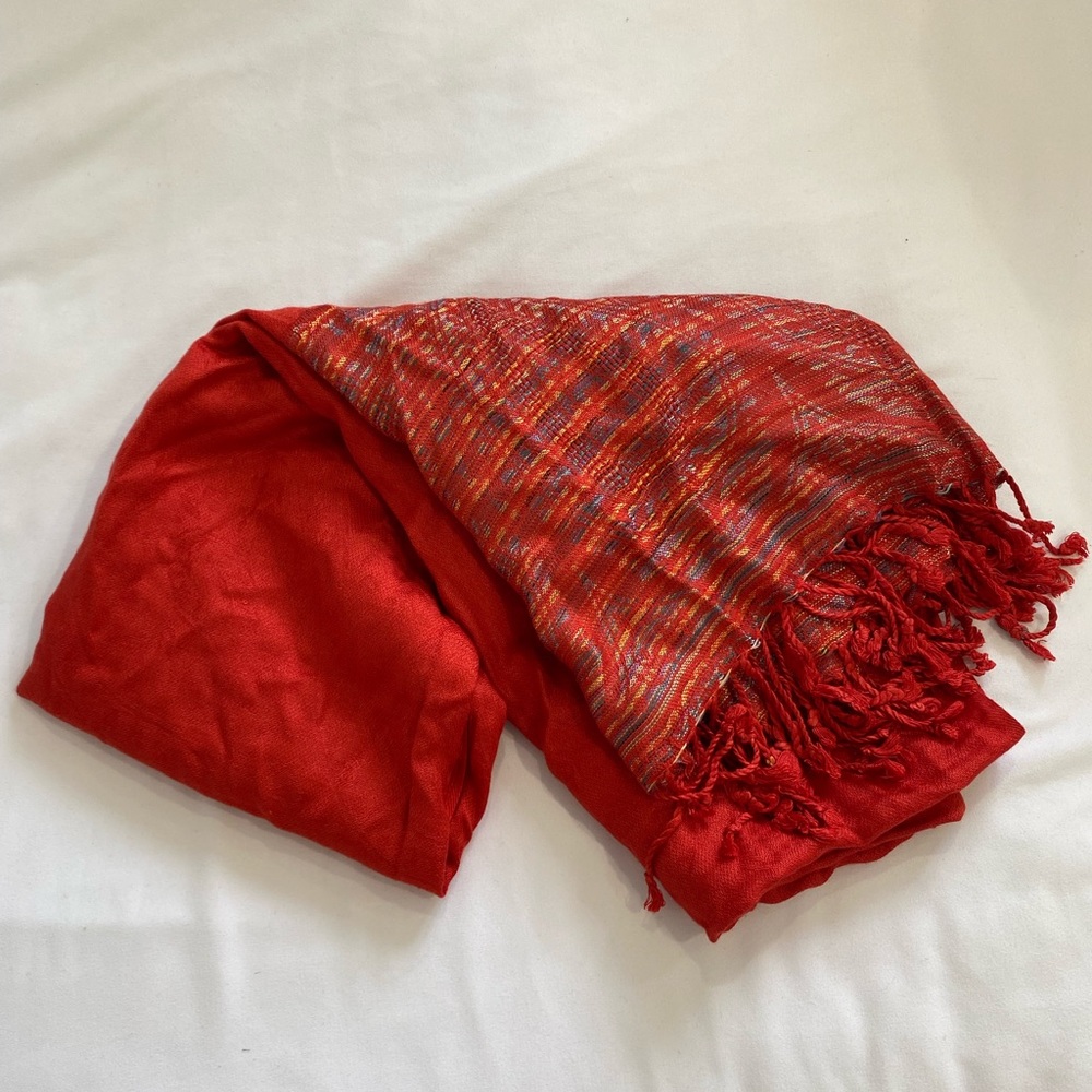 Red embroidered scarf